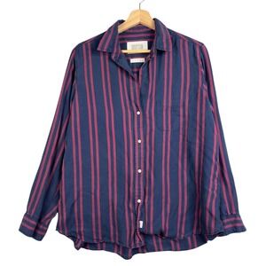 GRAYSON‎ Blue Pink Striped Hero Shirt Size 4 Button Up Long sleeve 100% Lyocell